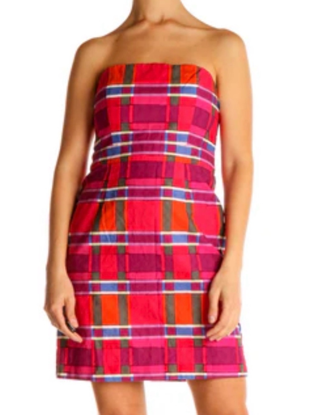 Retro Banana Republic Strapless Multicolor Plaid Cocktail Mini-Dress Size 6P